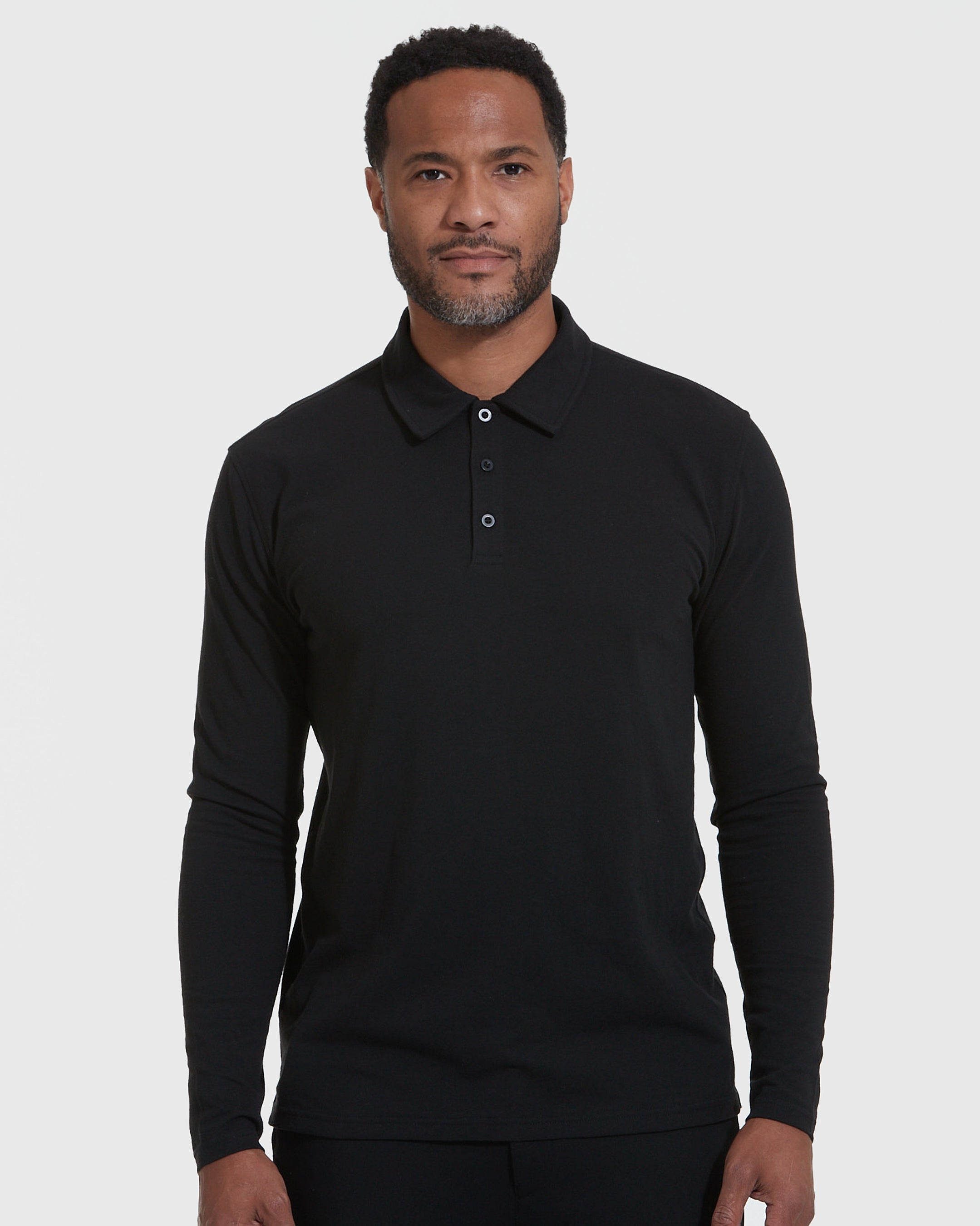 Urtishia Long Sleeve Plain Polo Shirt Black L