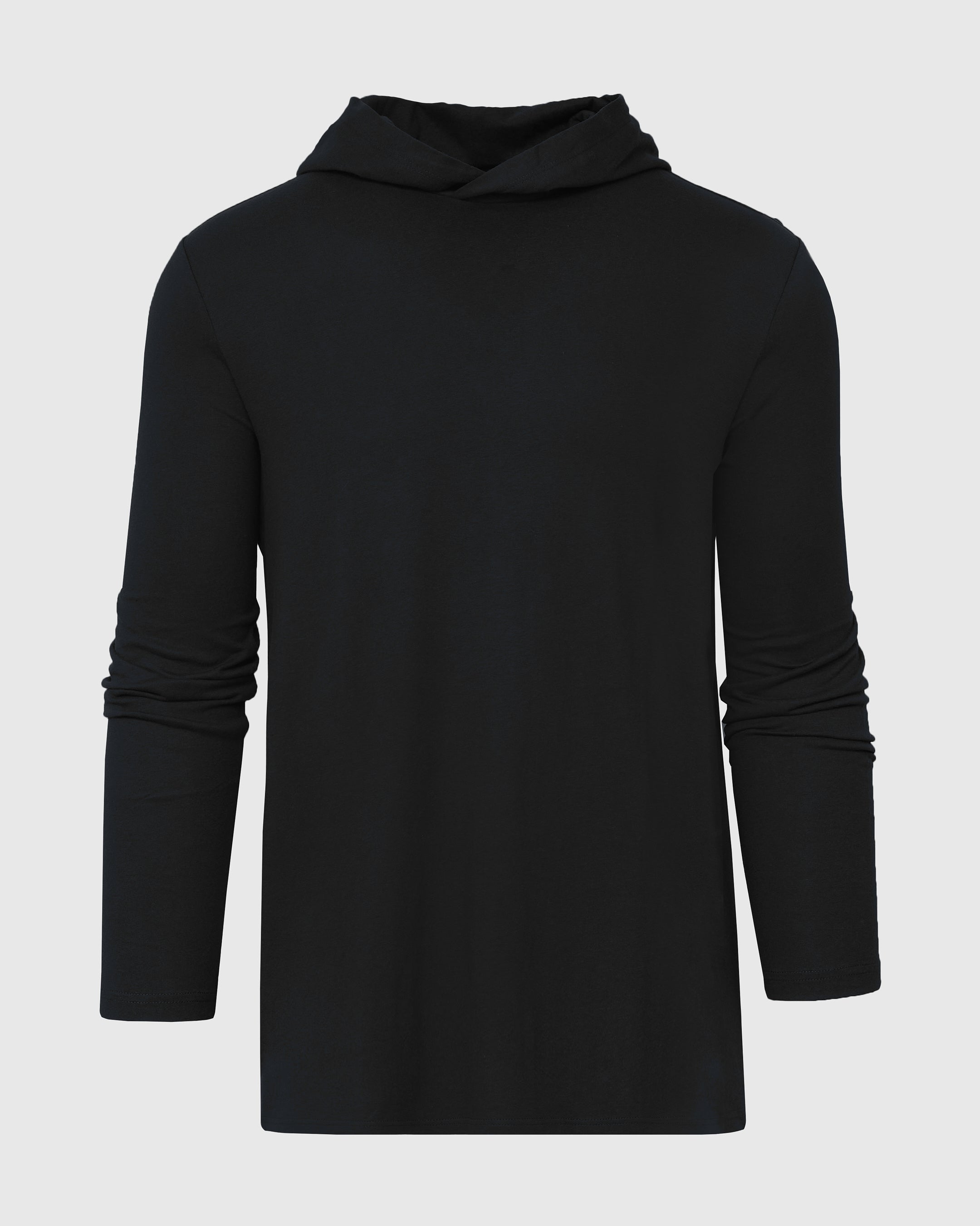 black hooded long sleeve shirt