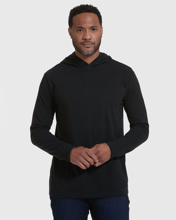Black Hooded Long Sleeve T-Shirt, Men's Black Hooded Long Sleeve T-Shirt