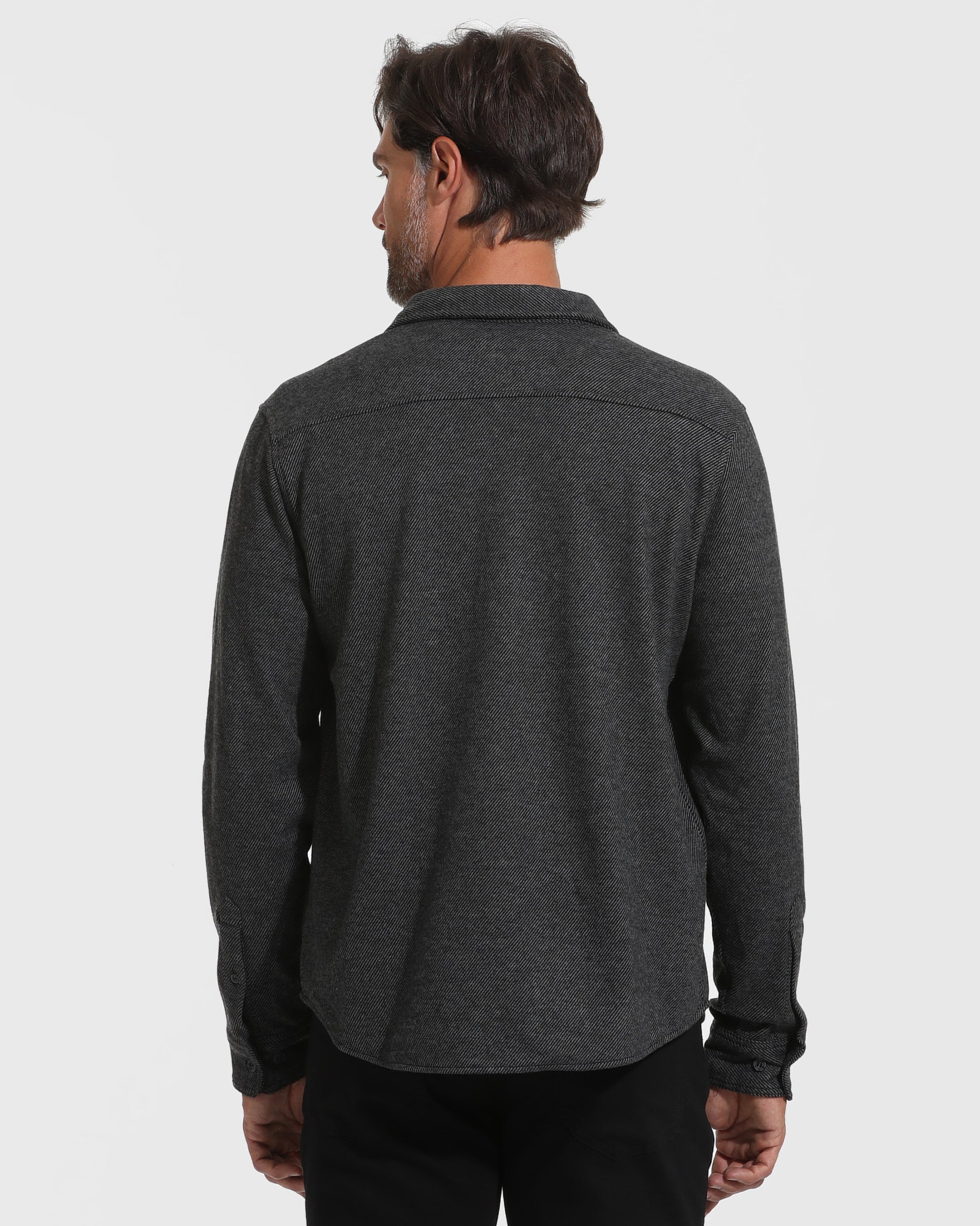 Black and Carbon Sweater Button Up Shirt Black and Carbon