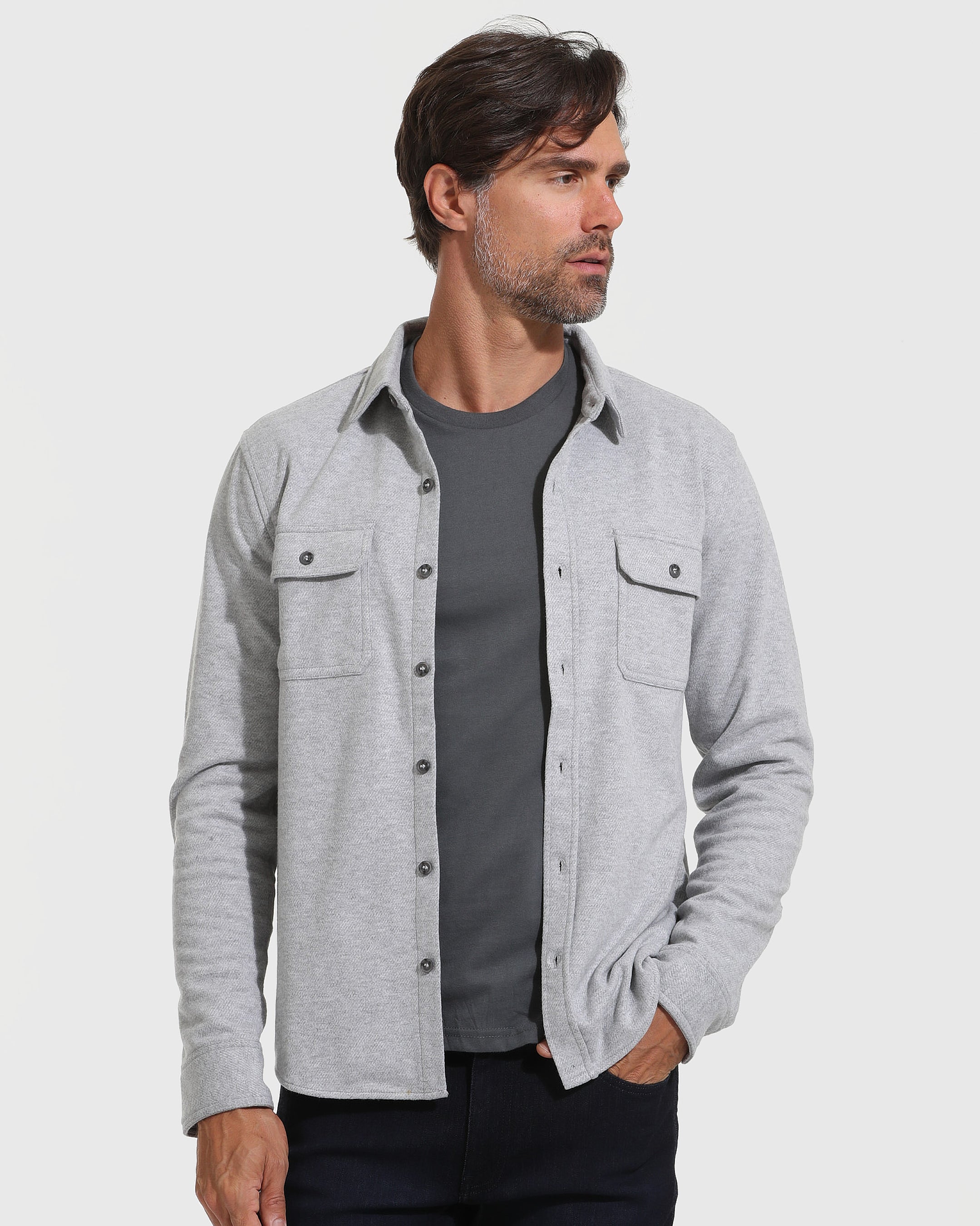 Heather Gray Sweater Button Up Shirt Heather Gray Sweater Button