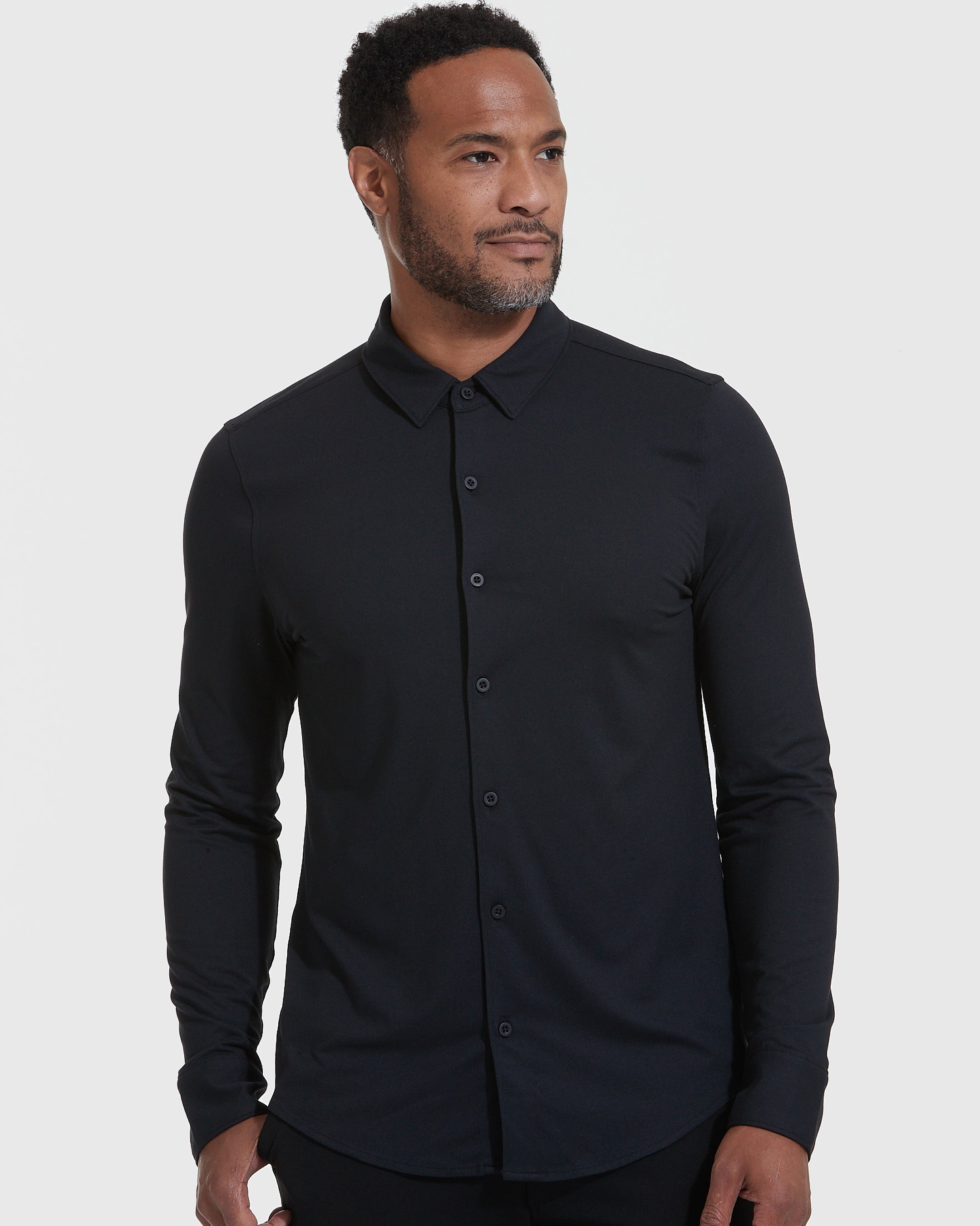 Black Comfort Long Sleeve Button Up Shirt 