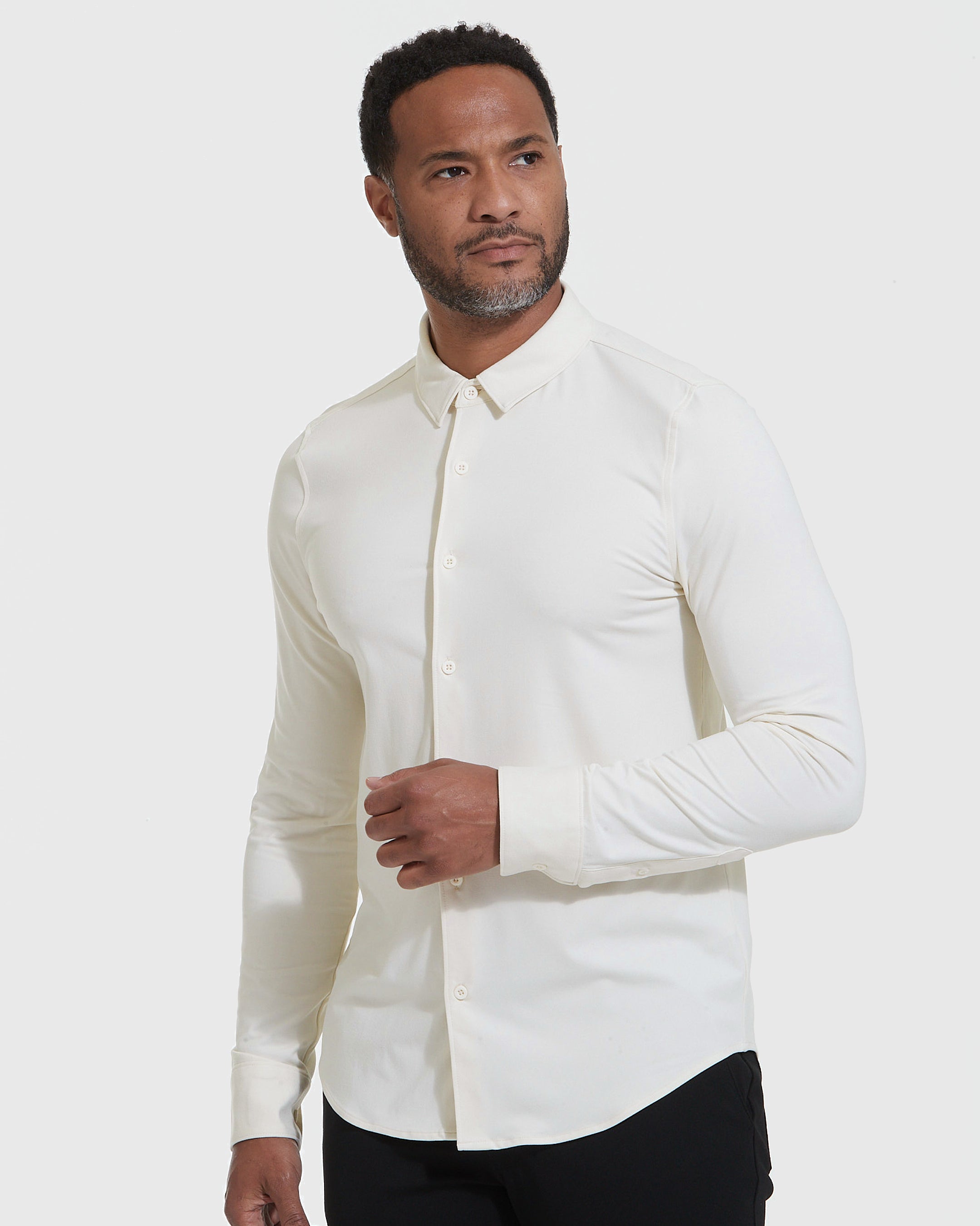 Ecru Comfort Long Sleeve Button Up Shirt