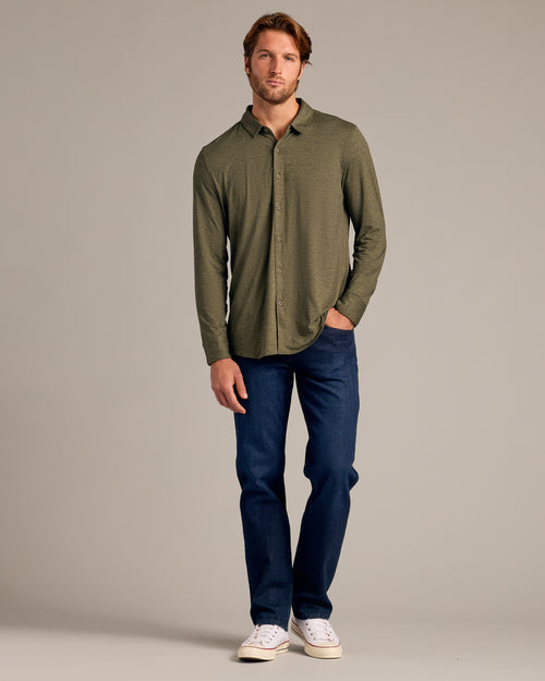 Dark Heather Military Green Long Sleeve Do-It-All Comfort Shirt