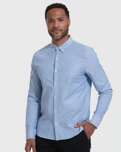 True ClassicStretch-Longsleeve-Oxford-Shirt in Banker Blau