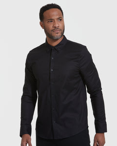 True ClassicCamisa Oxford negra mangas largas elástica