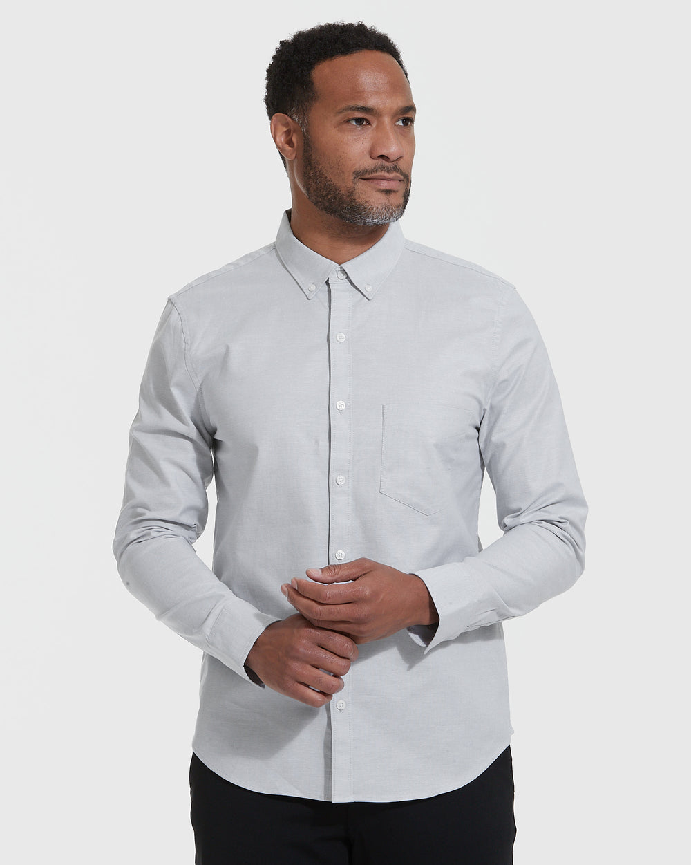 Light Gray Stretch Oxford Long Sleeve Shirt