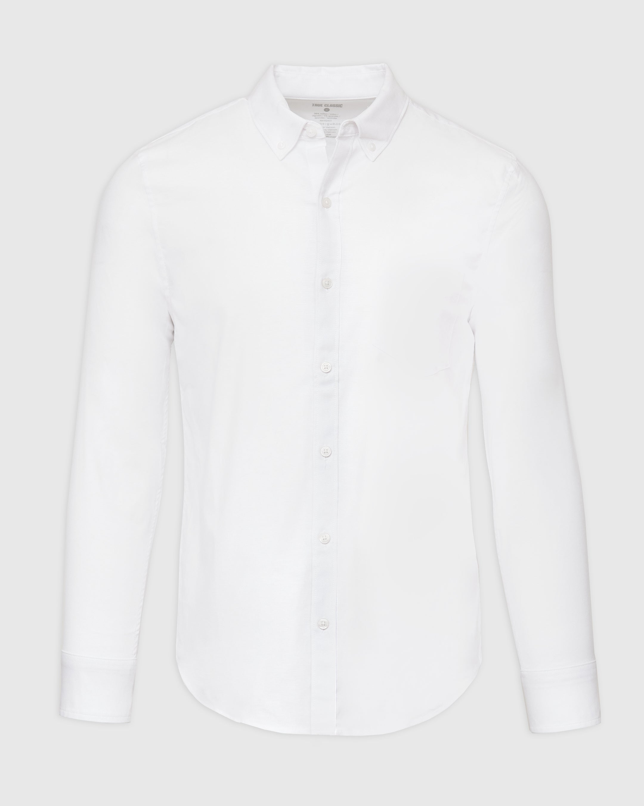 White Stretch Oxford Long Sleeve Button Up Shirt | White Stretch Oxford ...