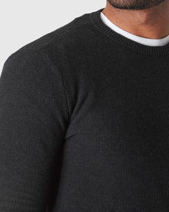 True ClassicSweater mit Rundhalsausschnitt aus Piqué in Charcoal Heather Gray