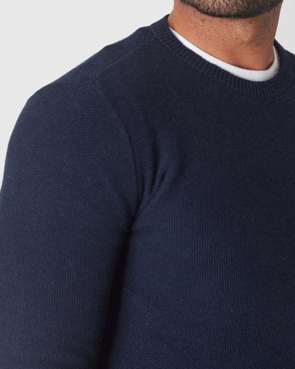 Heather Navy Pique Crew Sweater