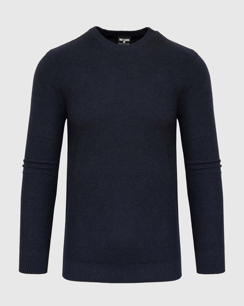 Heather Navy Pique Crew Sweater