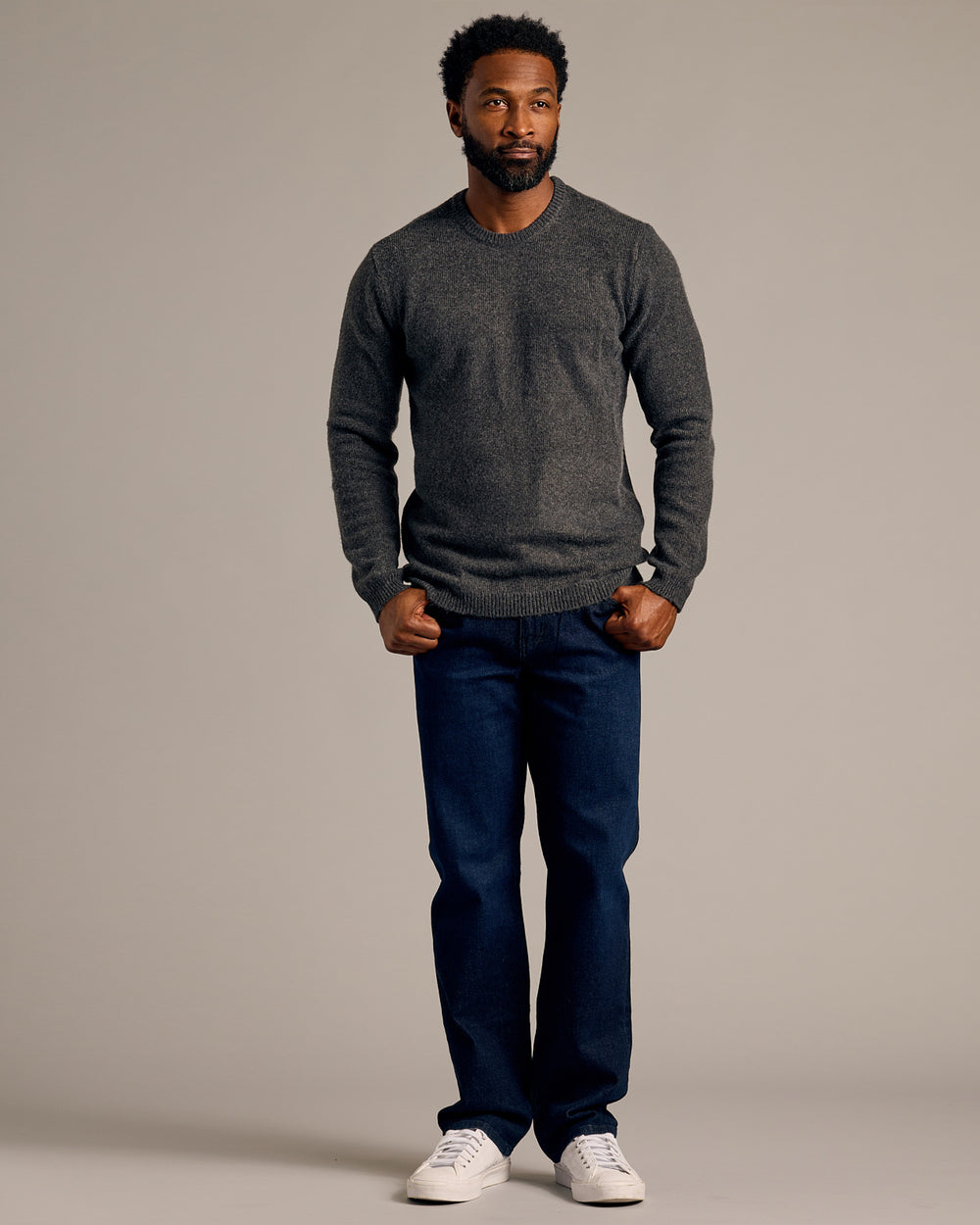 Charcoal Heather Gray Marled Crew Neck Sweater