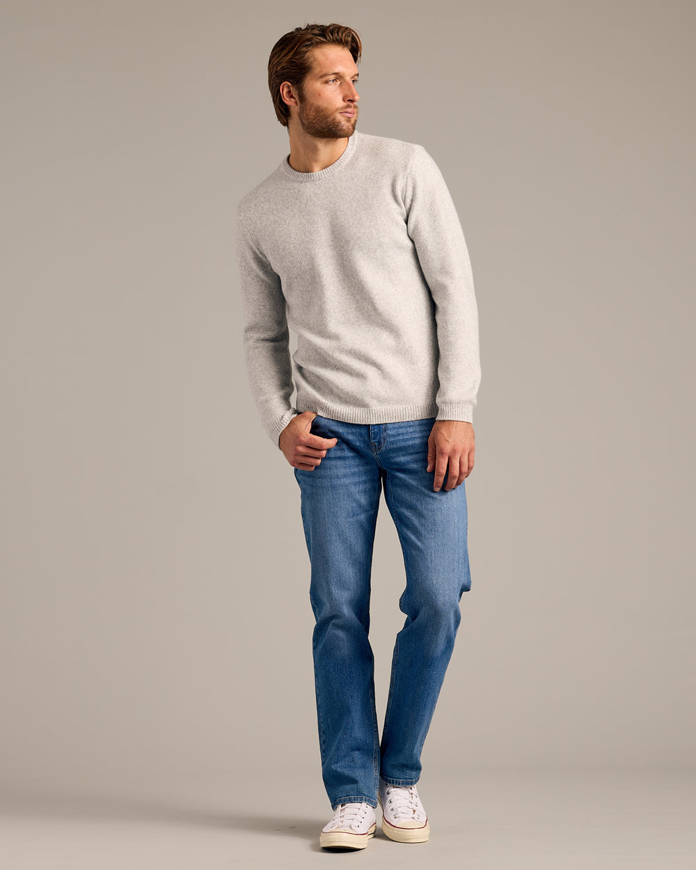 Light Heather Gray Marled Crew Neck Sweater