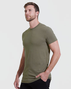 True ClassicCamiseta verde militar larga con cuello redondo y dobladillo recto