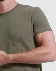 True ClassicCamiseta verde militar larga con cuello redondo y dobladillo recto