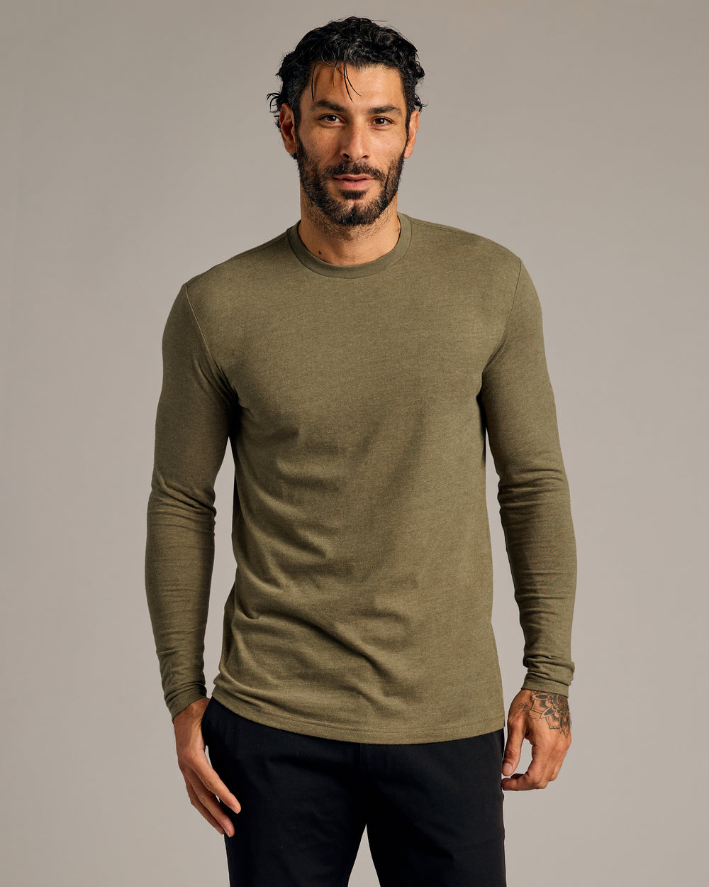 Heather Military Green Tall Long Sleeve T-Shirt