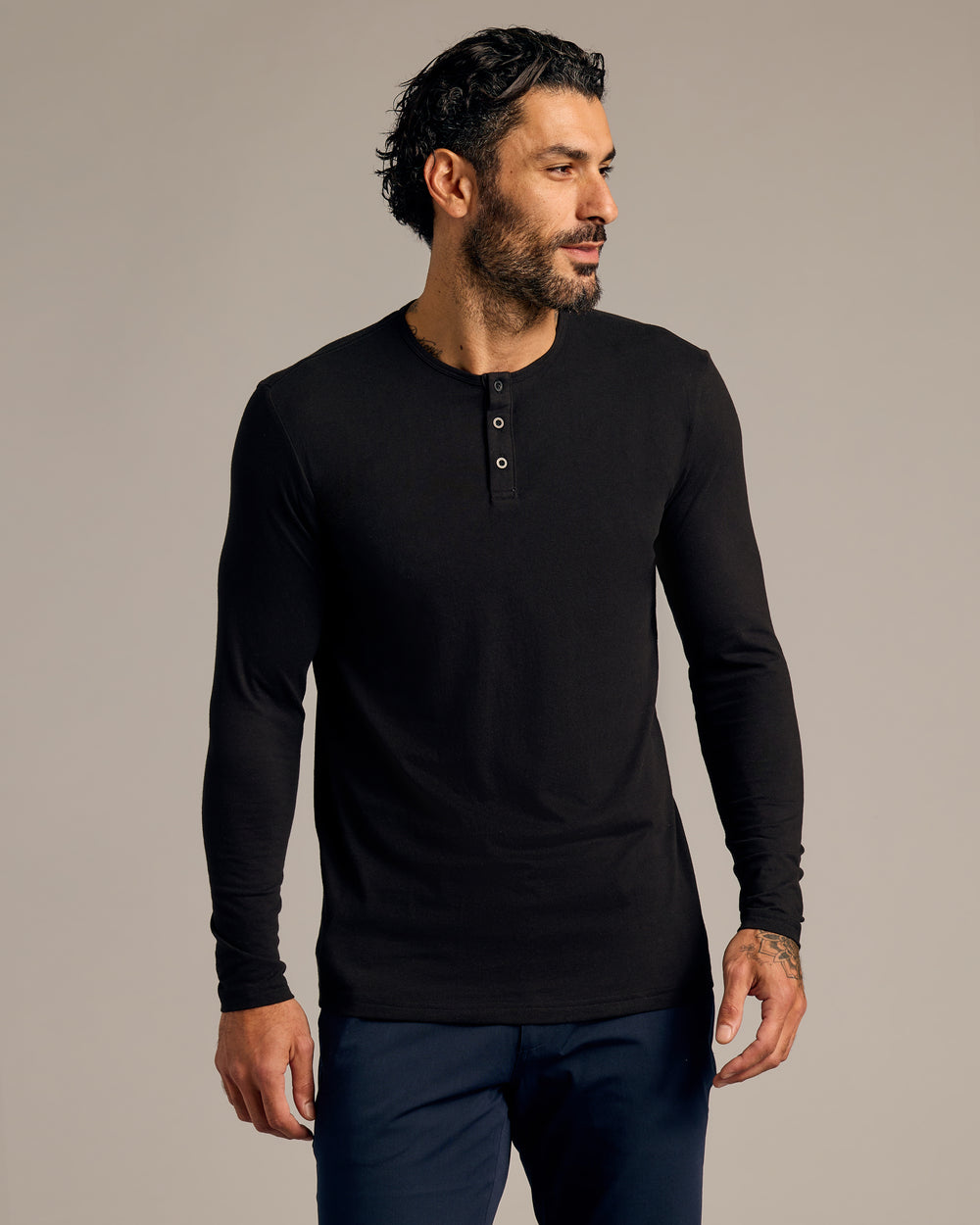 Black Long Sleeve Tall Classic Henley