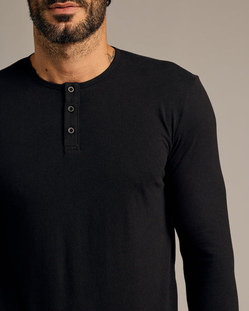 Black Long Sleeve Tall Classic Henley