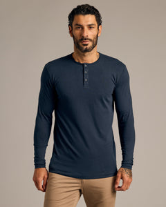 True ClassicNavy Long Sleeve Tall Classic Henley