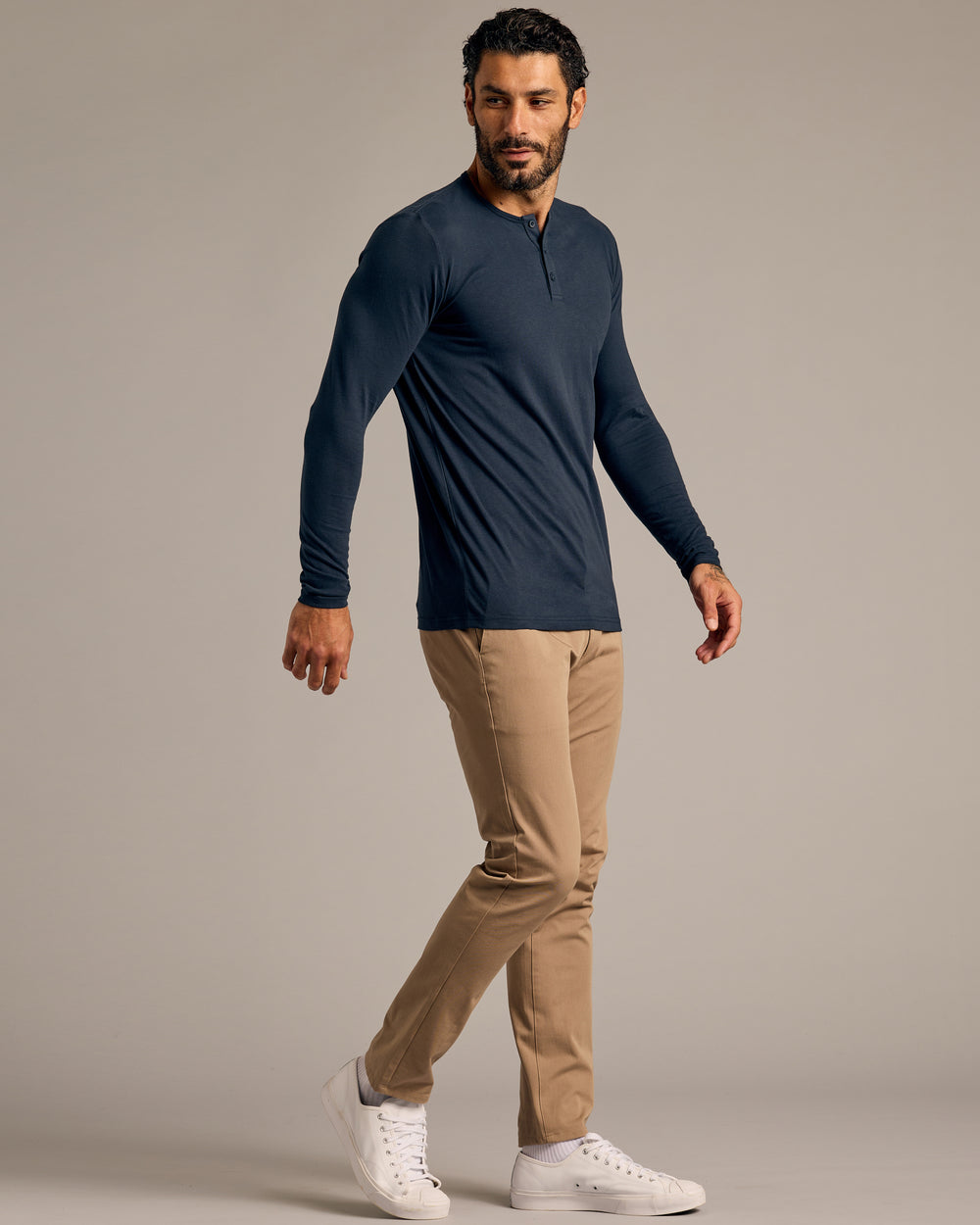 Navy Long Sleeve Tall Classic Henley