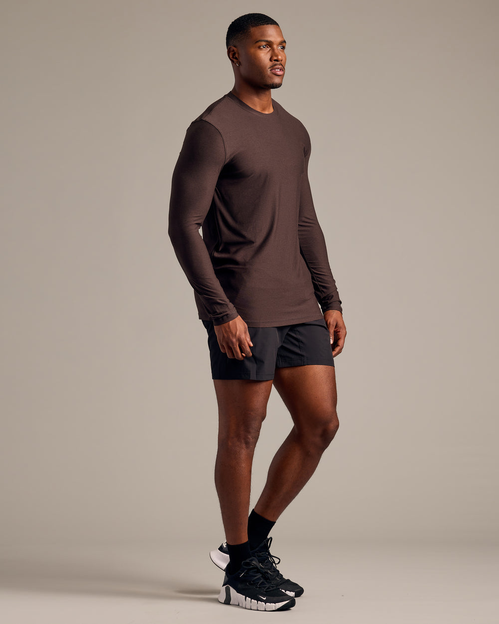 Dark Heather Cocoa Long Sleeve Tall Active Crew