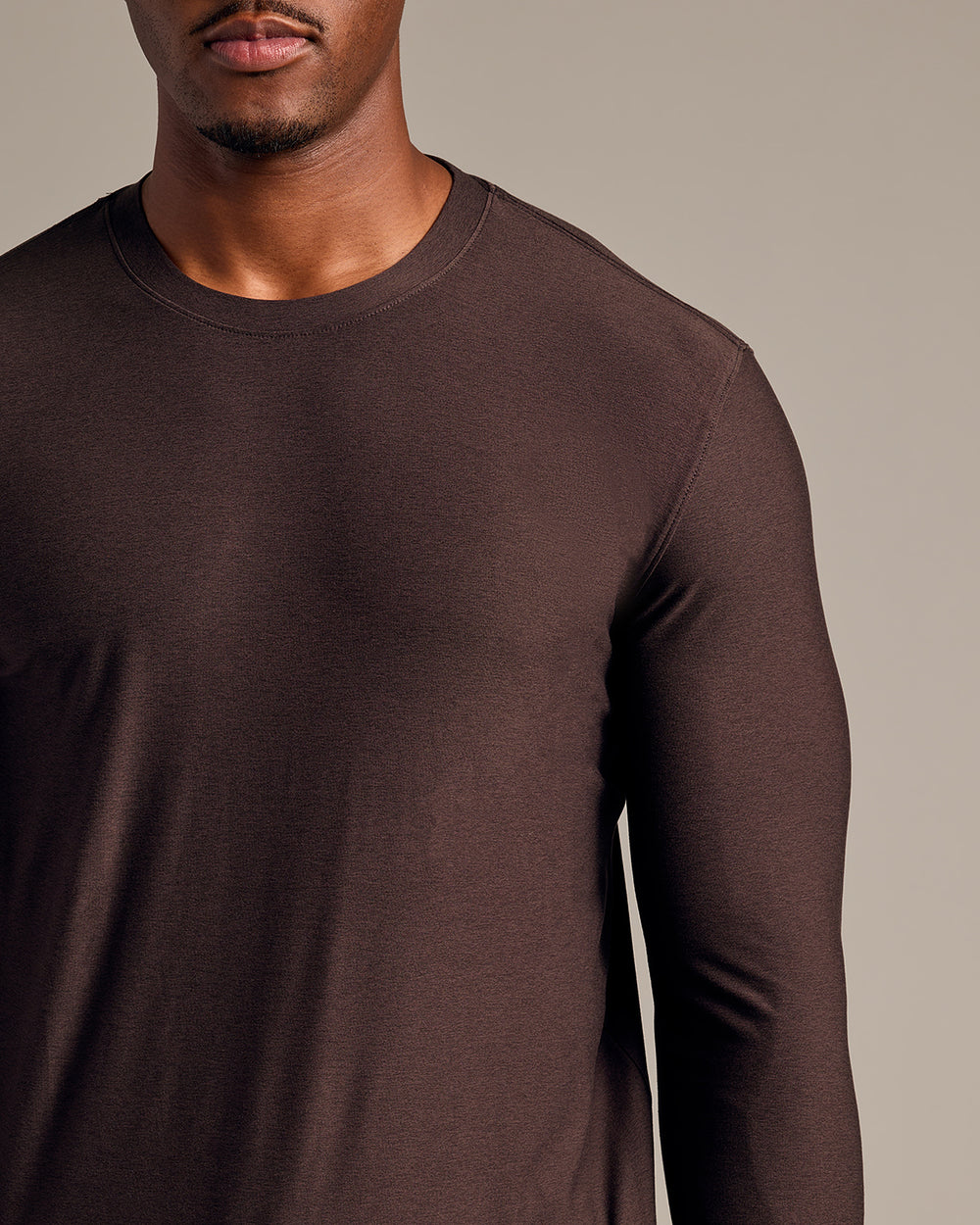 Dark Heather Cocoa Long Sleeve Tall Active Crew