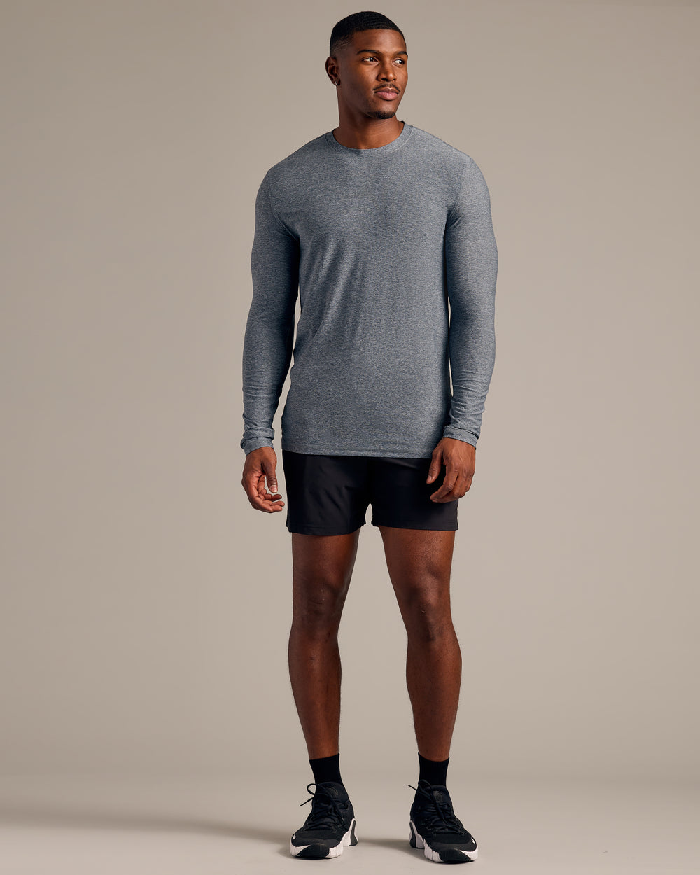 Heather Navy Long Sleeve Tall Active Crew