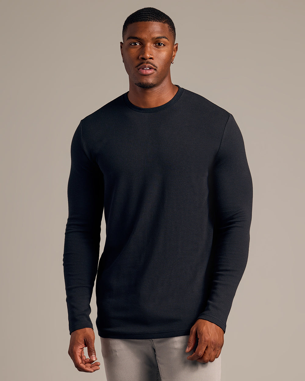 Black Long Sleeve Tall Waffle Crew