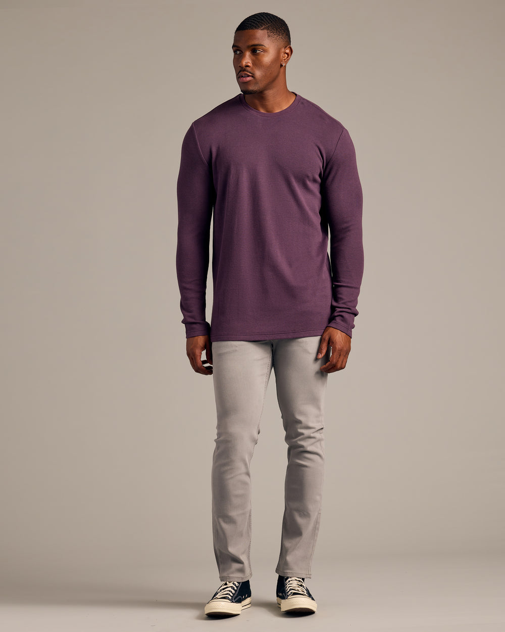 Plum Long Sleeve Tall Waffle Crew