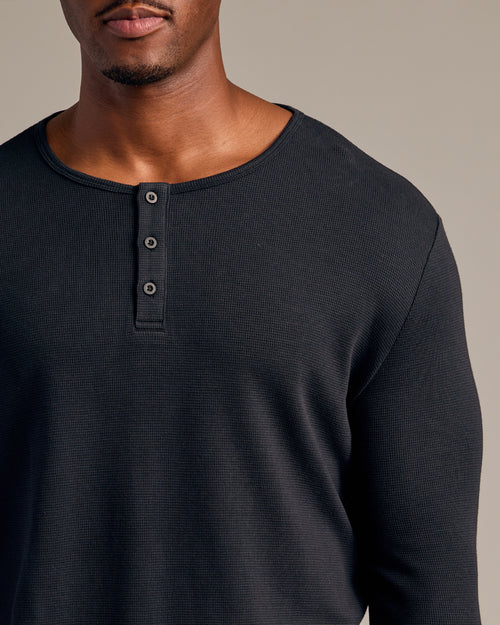 Black Tall Waffle Long Sleeve Henley