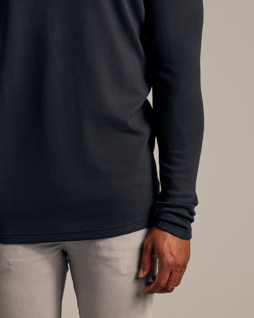 Black Tall Waffle Long Sleeve Henley