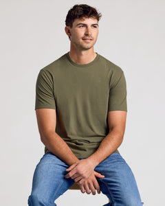 True ClassicMilitary Green Short Sleeve Tall Curved Hem Crew