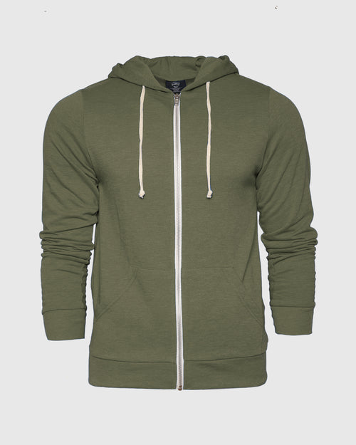 Military Green Fleece Zip Hoodie