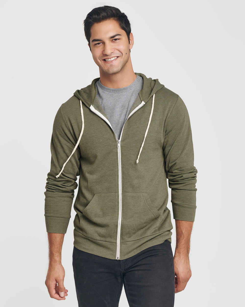 Military Green Fleece Zip Hoodie