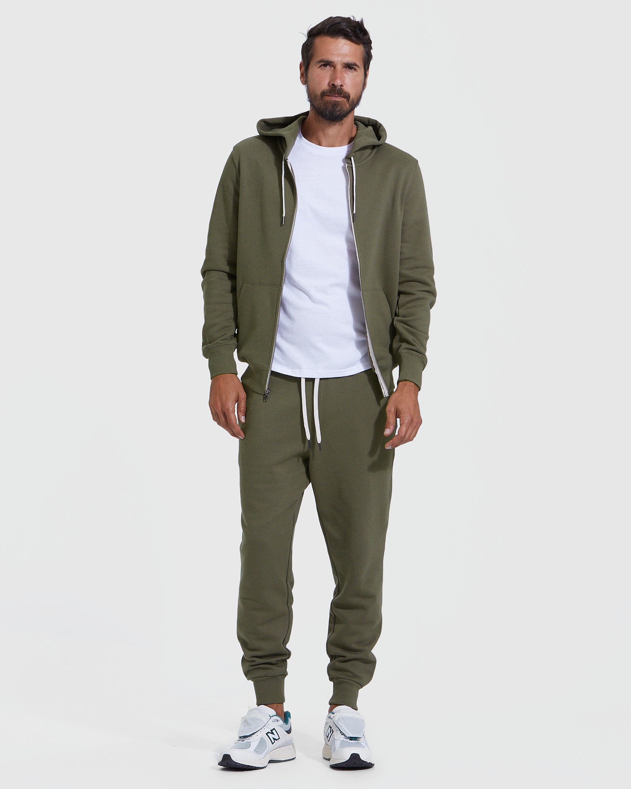 Green joggers and online hoodie