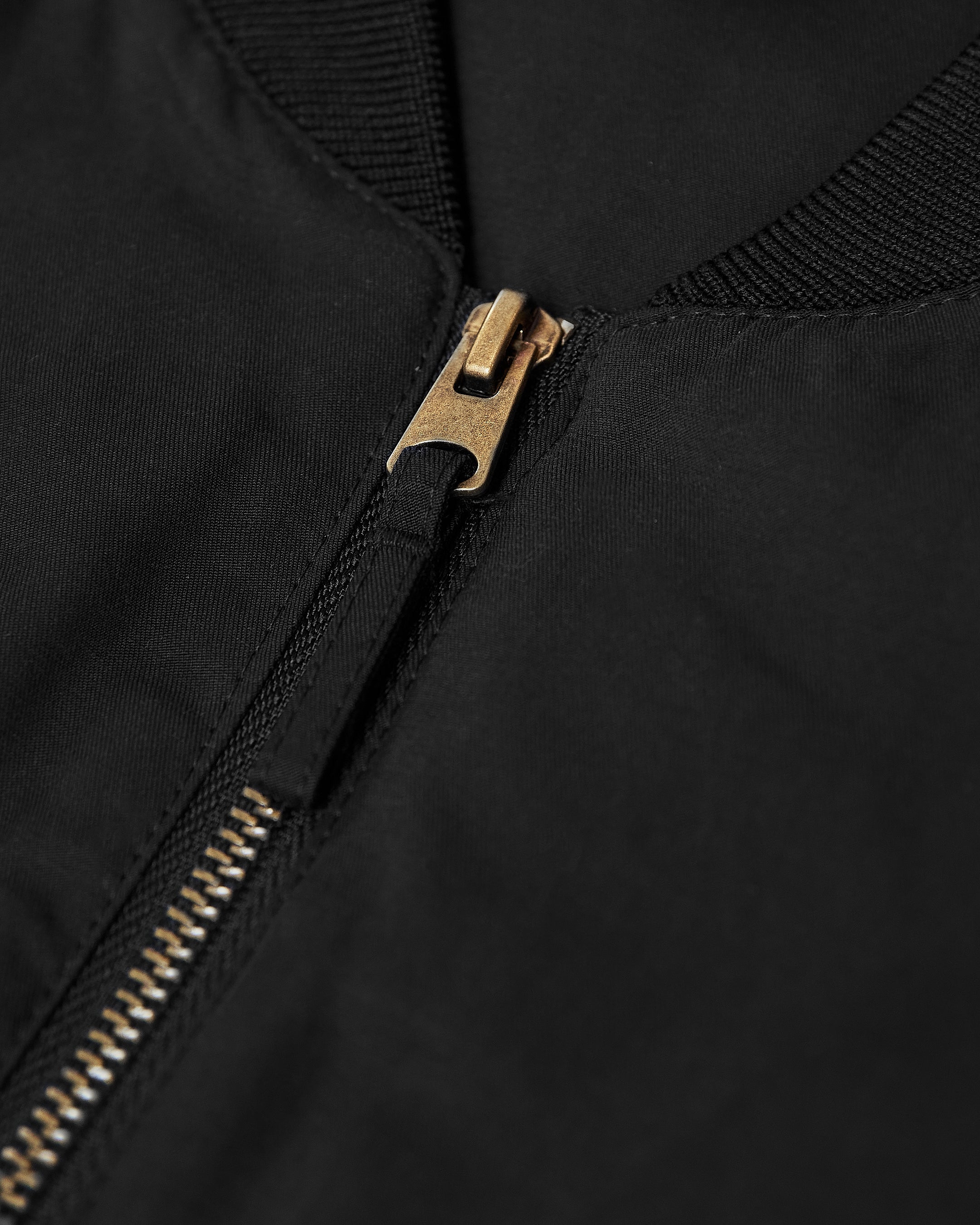 Black bomber jacket store with gold zipper