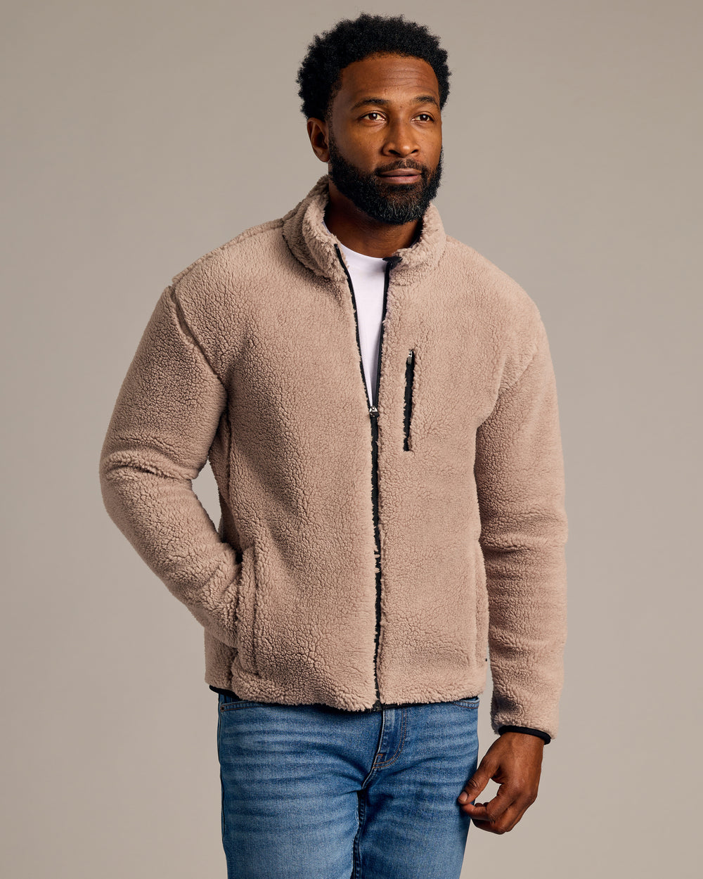 Taupe Sherpa Full Zip Jacket