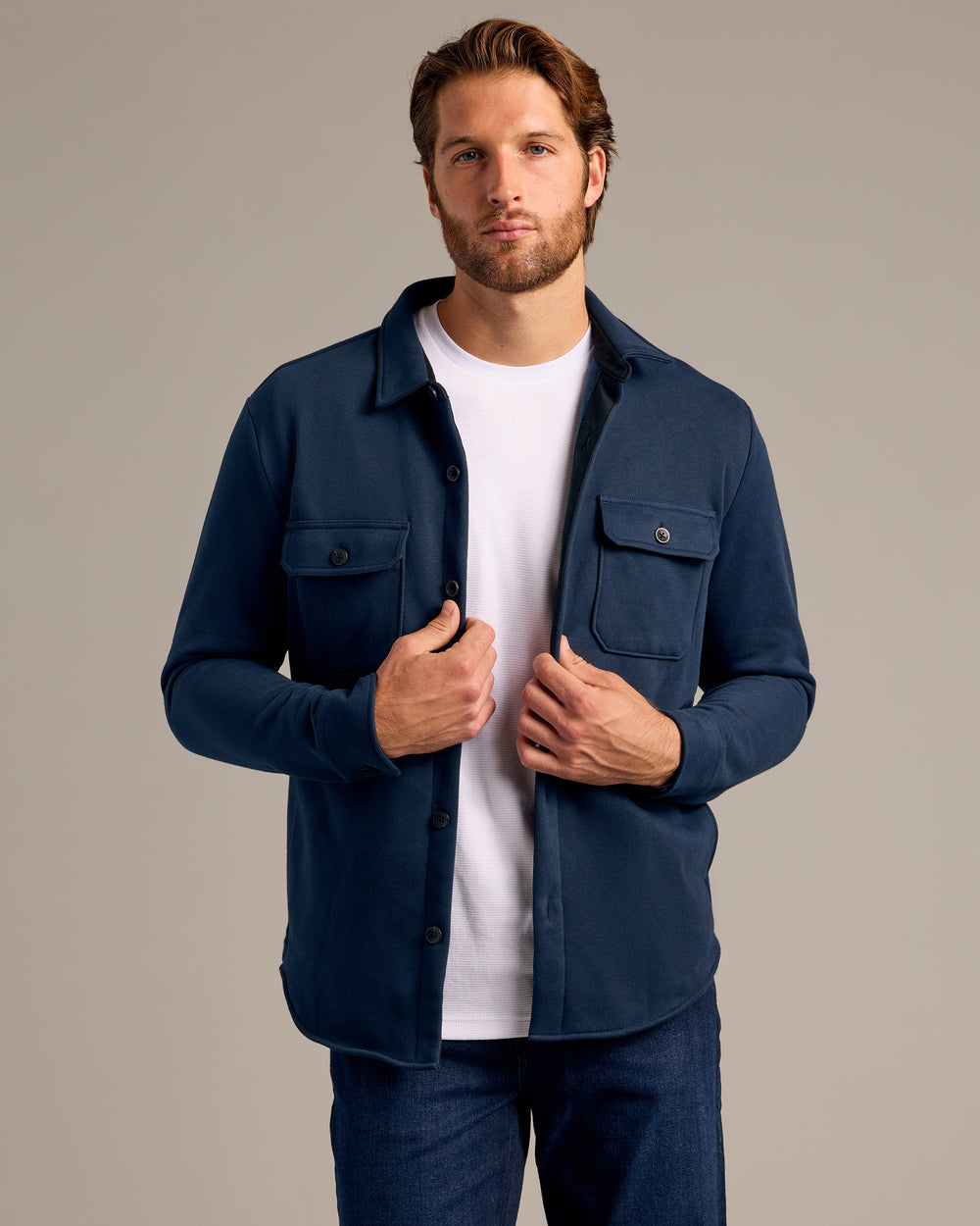 Navy Fleece Shirt Jacket