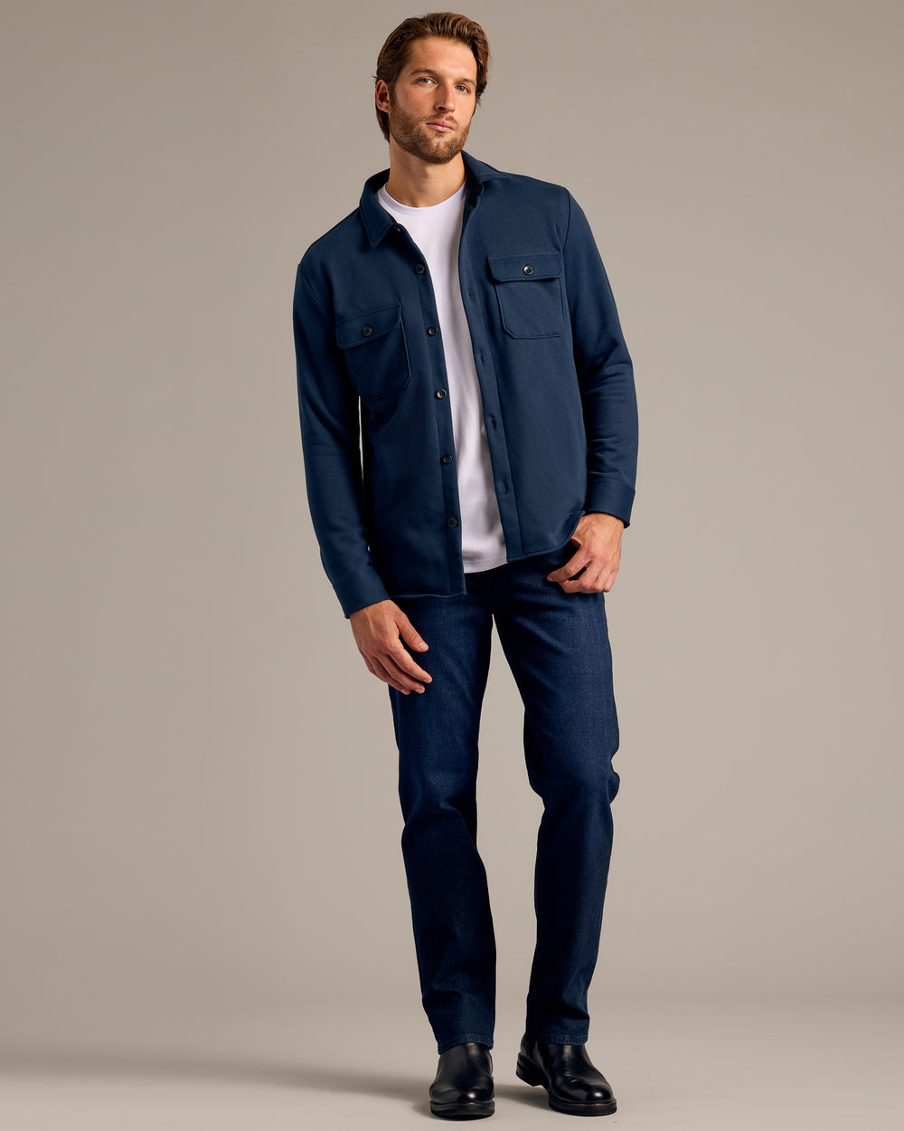 Navy Fleece Shirt Jacket