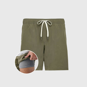 True ClassicPantalones cortos deportivos verde militar de secado rápido con capa interna