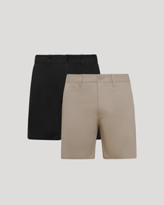 True Classic7" Black & Khaki Classic Twill Shorts 2-Pack