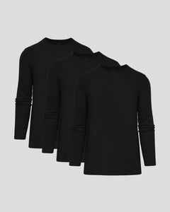 True ClassicAll Black Waffle Long Sleeve Henley 3-Pack