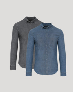 True ClassicBlack & Light Indigo Wash Long Sleeve Chambray Shirt 2-Pack