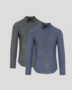 True ClassicBlack & Medium Indigo Wash Long Sleeve Chambray Shirt 2-Pack