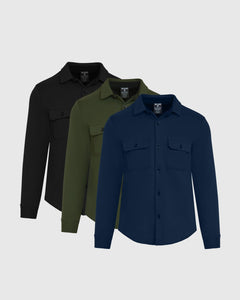 True ClassicDark Olive & Navy Fleece Shirt Jacket 3-Pack