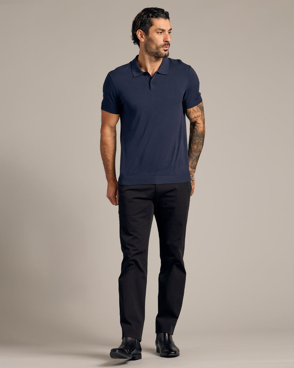 Navy Short Sleeve Sweater Polo