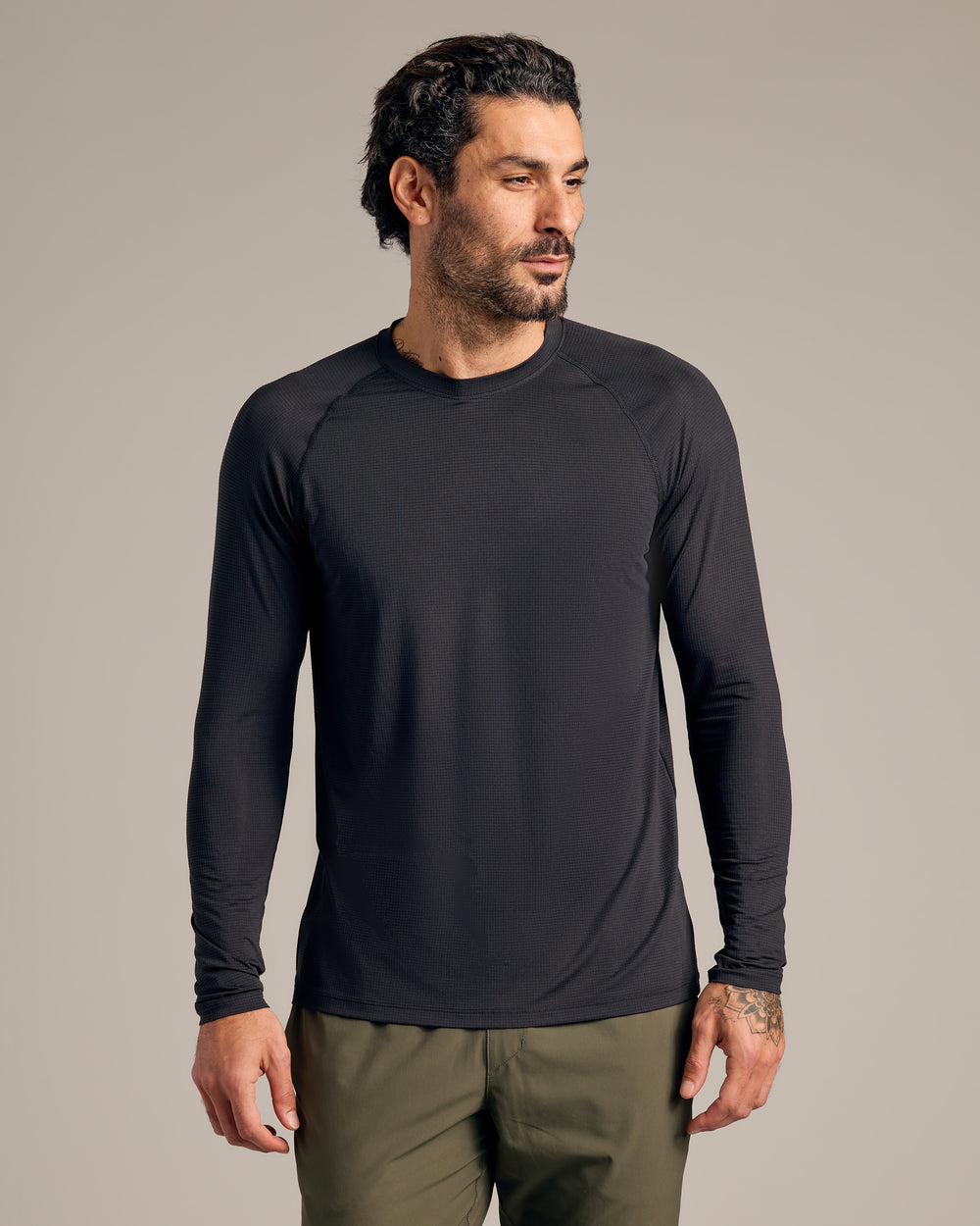 Black Long Sleeve Active Mesh Crew