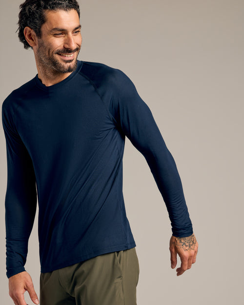 Navy Long Sleeve Active Mesh Crew