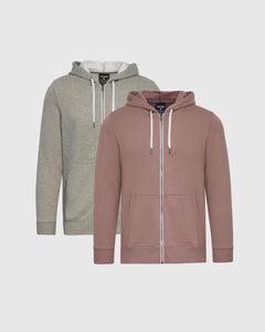 True ClassicSlate Mauve & Medium Heather Gray Full Zip Fleece Hoodie 2-Pack