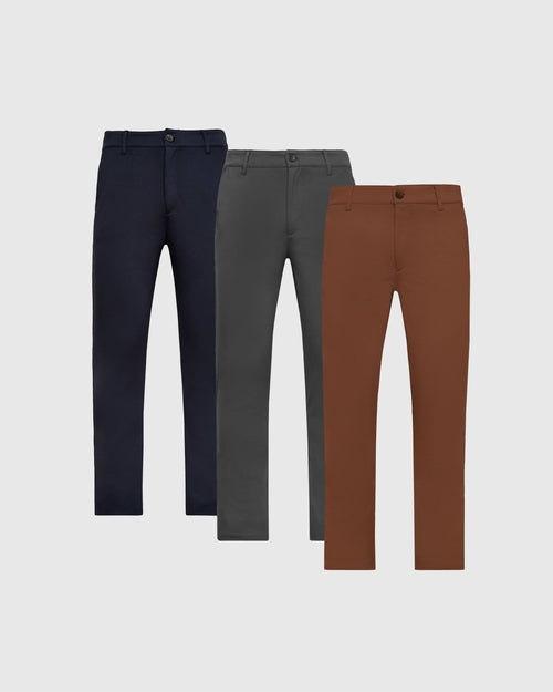 Pack de 3 pantalones chinos de punto cómodos ajustados y básicos